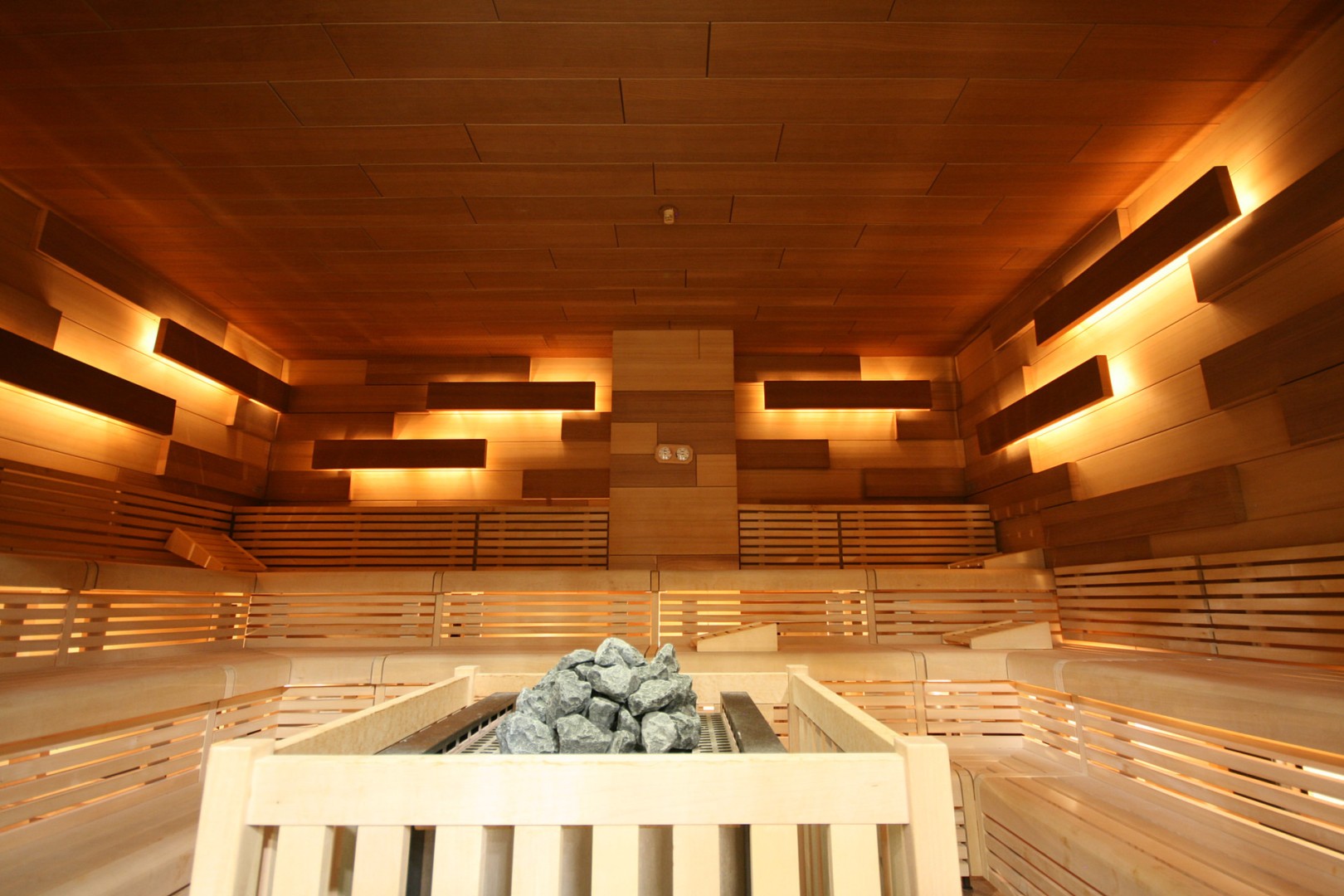 Photo Finnish Sauna Stove Wood Indirect Lighting Plant Construction 