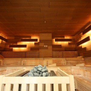 foto sauna finlandese stufa a legna illuminazione indiretta costruzione impianti progettazione impianti wellness spa sauna elementi di progetto monaco di baviera fuoco e ghiaccio wellness spa group gmbh