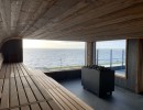 photo sauna four eos kw banc lattes panneau de bois profilé assemblage de bois installation de construction bien-être temps de la mer piscine à vagues u spa buesum feu glace sauna groupe