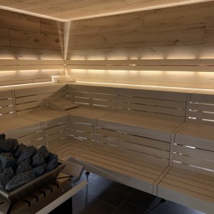 foto sauna drewno oświetlenie zakład budowlany planowanie wellness meble spa leżaki projekt sauny kryty basen oschersleben ogień i lód wellness spa group gmbh