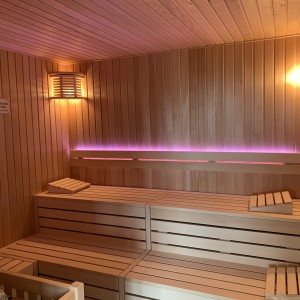 photo sauna finlandais bancs en bois construction d&#39;installations d&#39;éclairage planification d&#39;installations mobilier de spa de bien-être chaises longues projet de sauna hôtel tannenhof feldberg feu et glace bien-être spa groupe gmbh